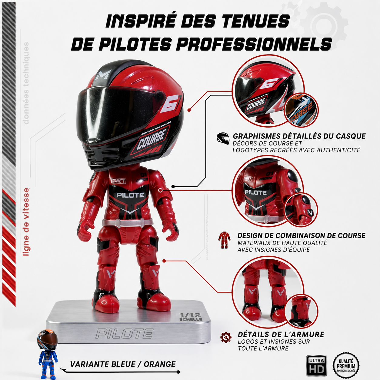 MiniBiker™ figurine rouge — inspiré des tenues de pilotes professionnels